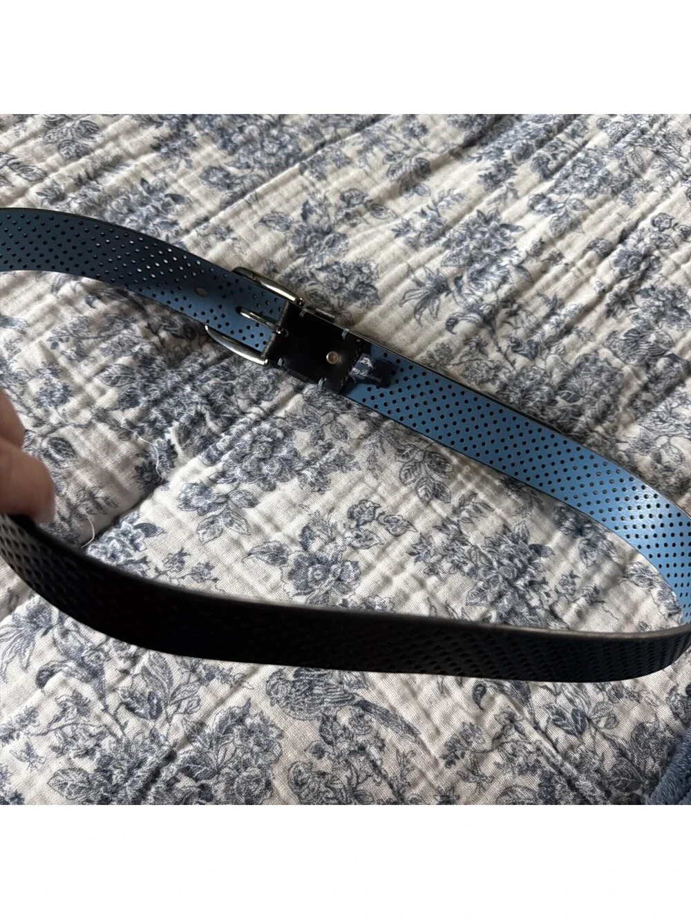 Tommy Bahama Reversible Perforated Leather Belt Black and Blue